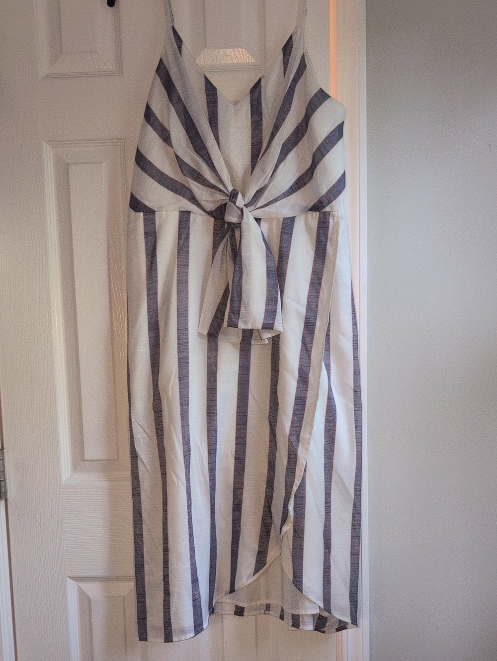 Banana Republic White & Navy Striped Tie-Front High-Low Dress